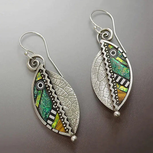 Orecchini Boho con Cristalli Verde in Argento