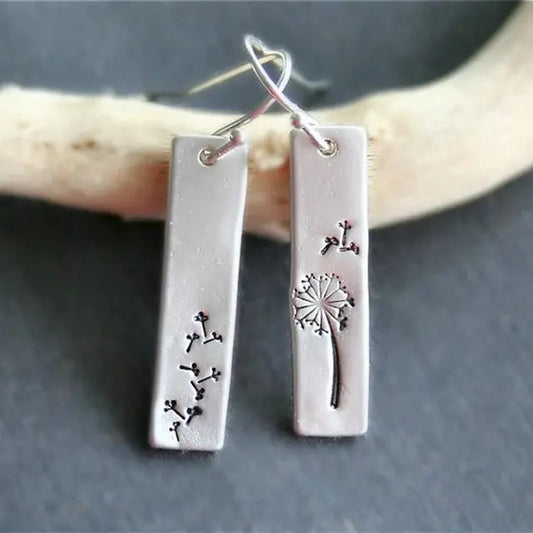 Orecchini Rettangolari Dente di Leone in Silver