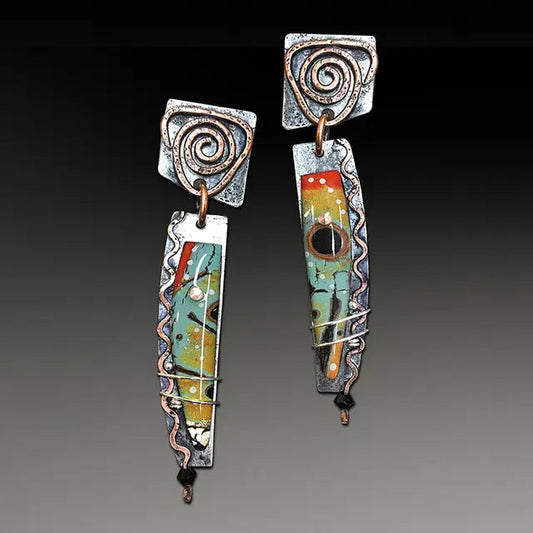 Orecchini etnici in argento con smalto multicolore