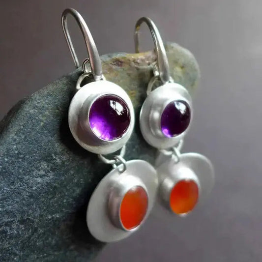 Orecchini di cristallo rossi e viola in argento sterling