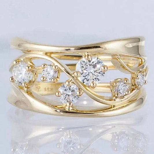 Anello Elegante Placcato Oro con Zirconia