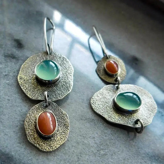 Orecchini vintage placcati in argento con pietre blu e arancioni