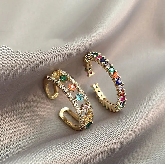 anelli eleganti multicolore con zirconi