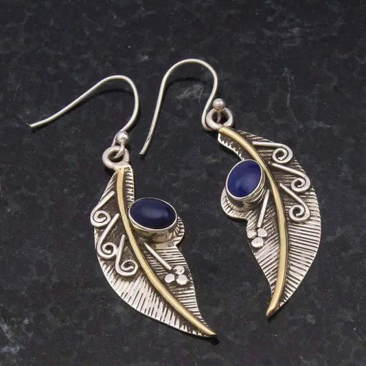 Orecchini vintage in cristallo blu a foglia