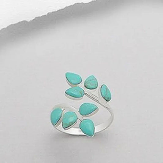 Anello regolabile con foglie di turchese
