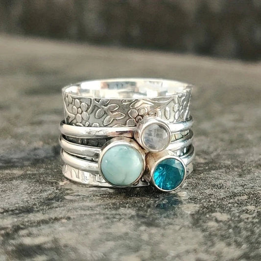 Anello vintage in argento con pietre blu naturali