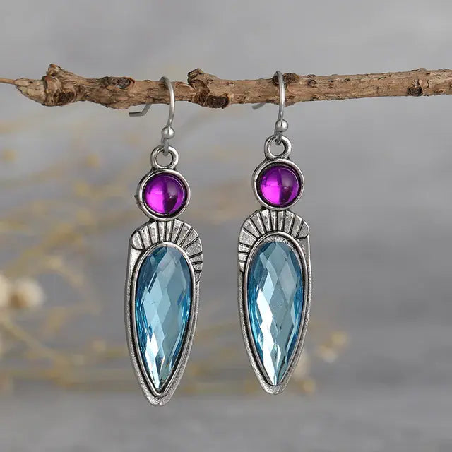 Orecchini vintage in argento sterling blu e viola