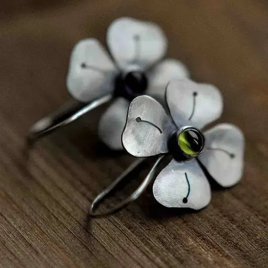 Orecchini Vintage con Fiori e Zirconia Verdi