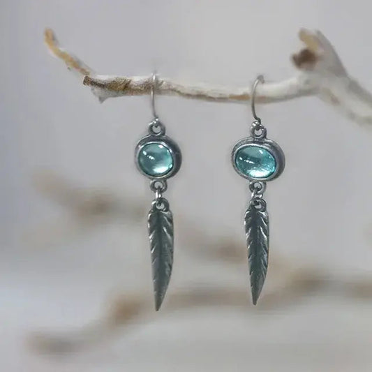 Orecchini Vintage con Piuma di Cristallo Blu