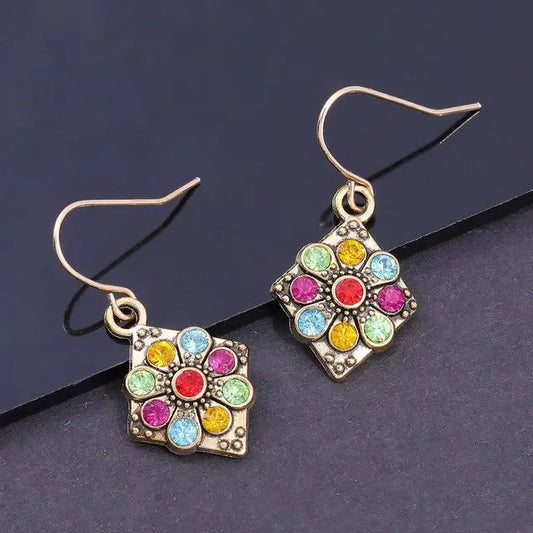 Orecchini vintage multicolore in cristallo mandala