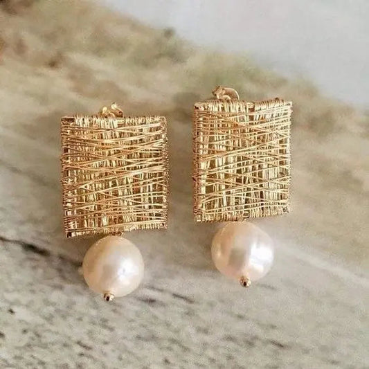 Orecchini Vintage Golden Threads con Perle