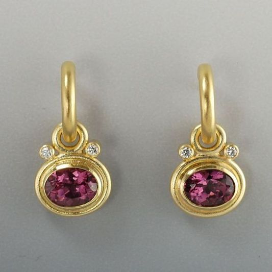 Orecchini vintage in oro con zirconi rossi