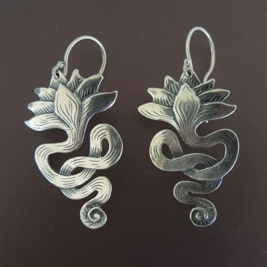 Orecchini Vintage con Fiori e Serpente in Argento Sterling