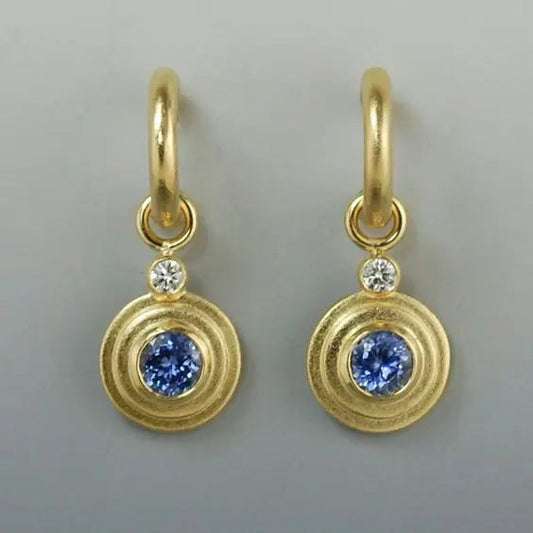 Orecchini vintage placcati oro con intarsio di zirconia blu
