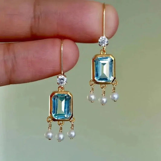 Orecchini Vintage in Cristallo Blu