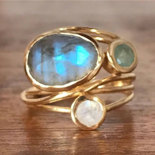 Anello Boho dorato con cristalli