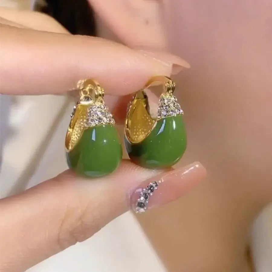 Orecchini Eleganti Verdi Brillanti a Forma di Cestino