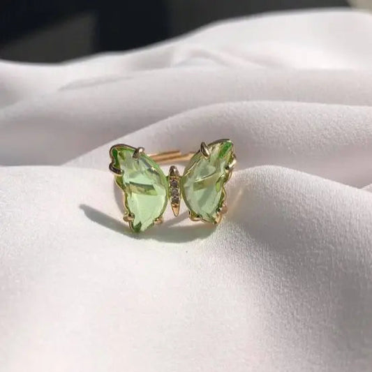 Anello con Farfalla in Cristallo Verde