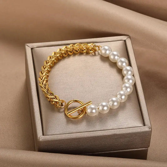 Braccialetto elegante in oro e perla