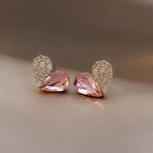 Orecchini eleganti a cuore rosa glitter