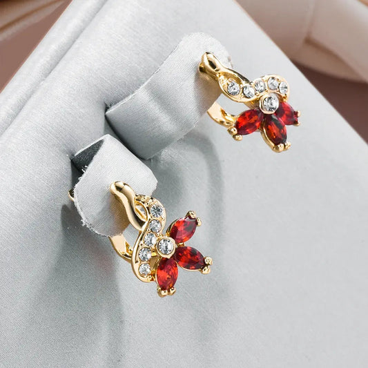 Earrings Eleganti in Cristallo con Margherite Rosse