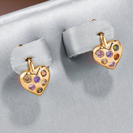 Orecchini eleganti a cuore con zirconia colorata inlaid