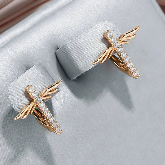 Orecchini eleganti color oro a forma di libellula