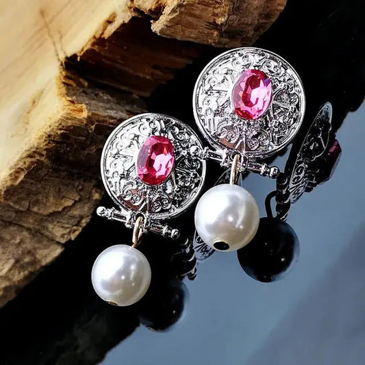 Orecchini vintage con perle e zirconia rosa