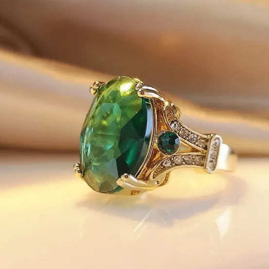 Anello di cristallo Boho Green Gold