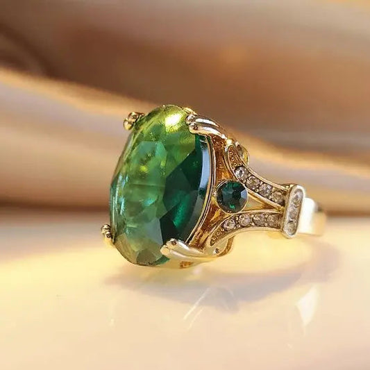 Anello di cristallo Boho Green Gold