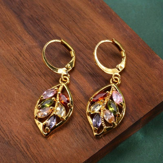 Orecchini Vintage in Oro con Foglia Colorata
