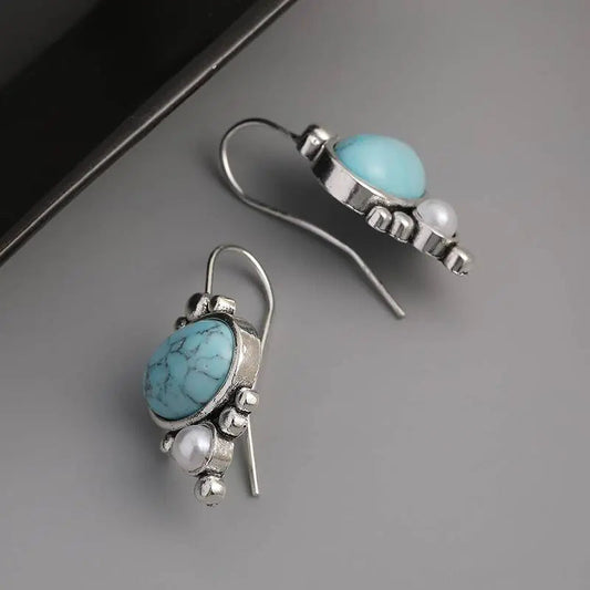 Orecchini di perle con pietra blu vintage