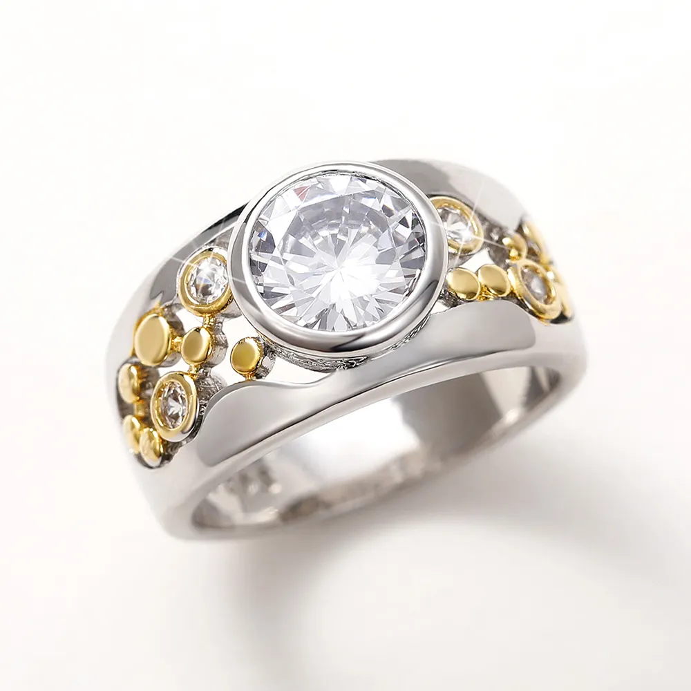 Anello Vintage con Oro, Argento e Zirconi