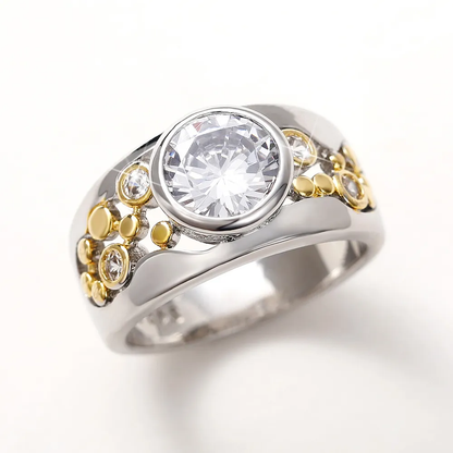 Anello Vintage con Oro, Argento e Zirconi
