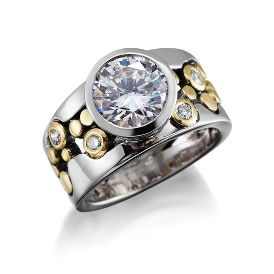Anello Vintage con Oro, Argento e Zirconi
