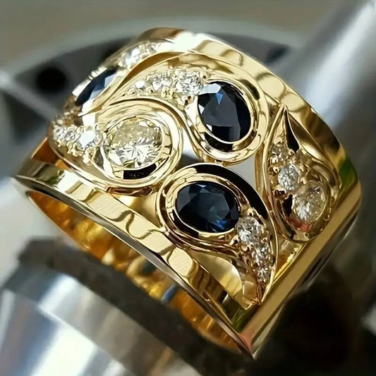 Anello vintage in oro con zirconi inlaid