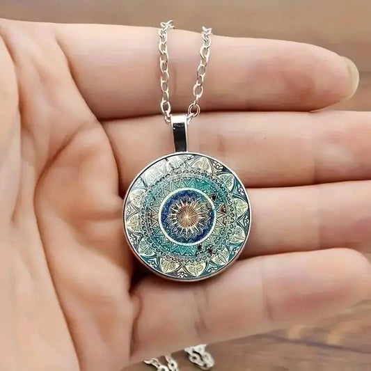 Collana Vintage con Mandala Tonda Blu