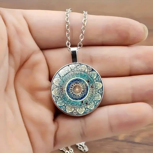 Collana Mandala Rotonda Blu Vintage