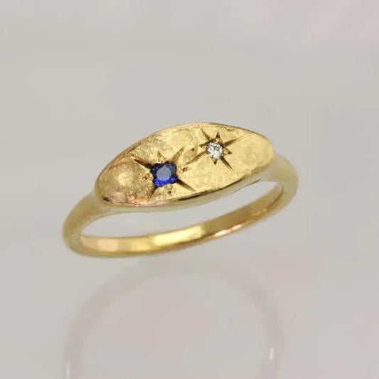 Anello blu a stella vintage placcato oro