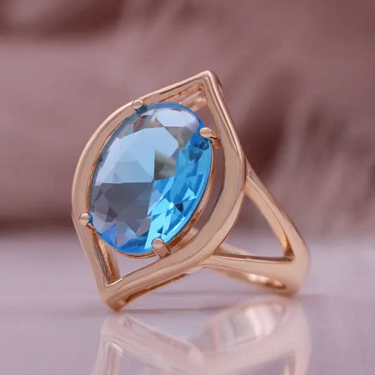 Anello Vintage con Cristallo Blu in Oro Rosa