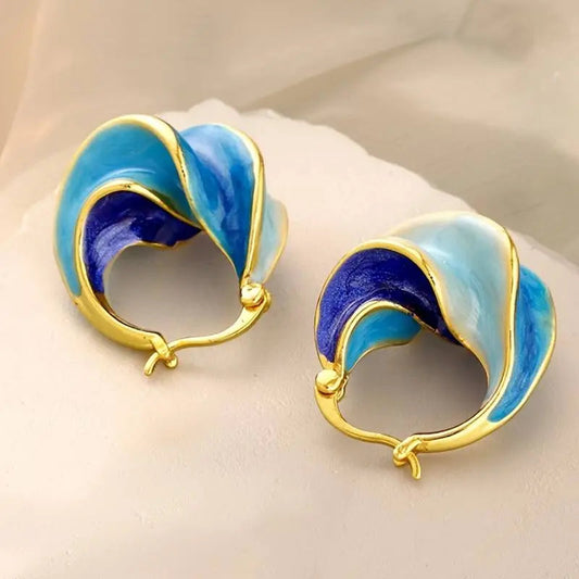 Orecchini vintage in smalto blu in oro