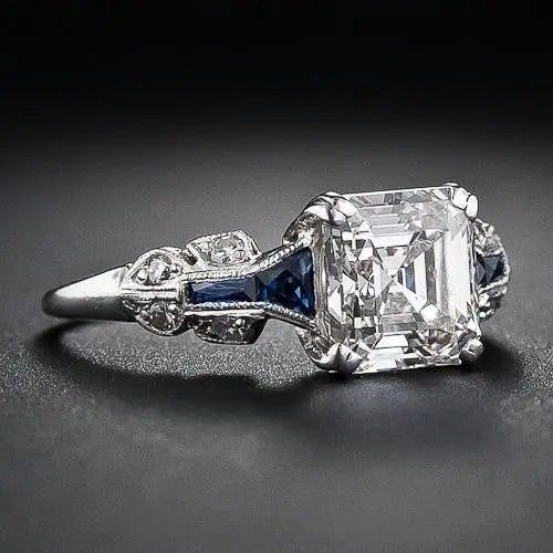 Anello Vintage Brillante in Blu e Argento