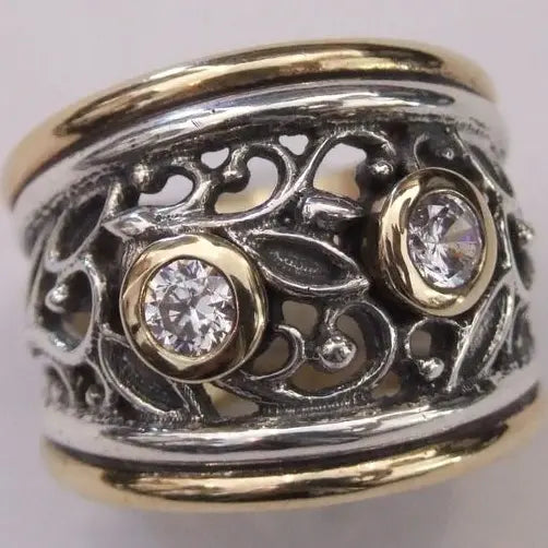 Anello in Argento e Oro con Zirconi Vuoti Vintage