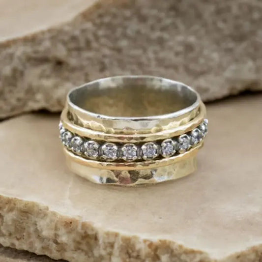 Anello Vintage Spinner Zirconia Oro e Argento