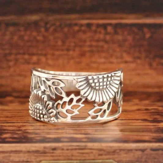 Anello Vintage a Forma di Girasole Vuoto