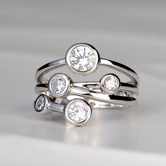 Anello vintage placcato argento a strati con zirconi