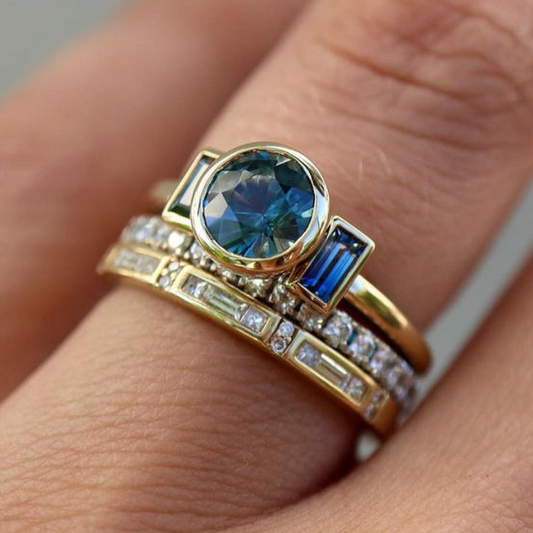 Set di Anelli Vintage Blu Eleganti