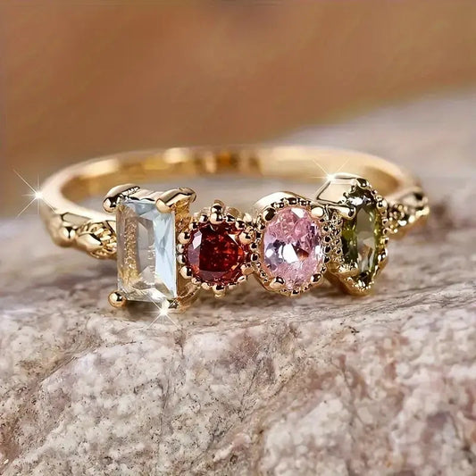 Anello con Fiori e Cristallo in Oro