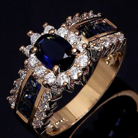 Anello blu in oro brillante vintage