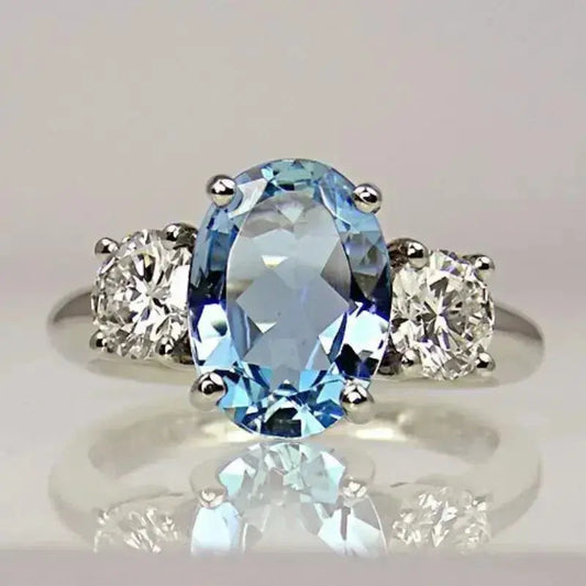 Anello con cristallo di diamante blu in argento sterling